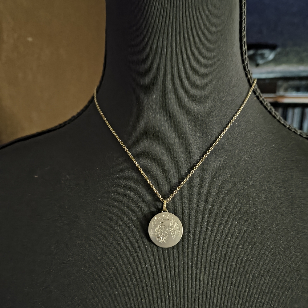 Pewter Floral Disc Pendant Necklace - Women Jewelry